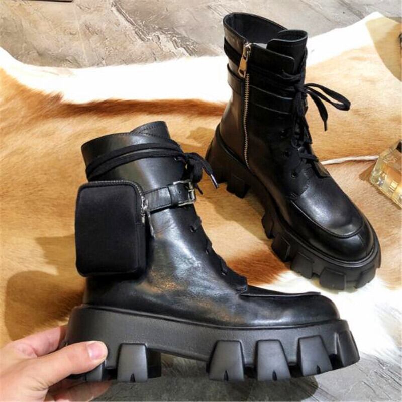 【新作】【送料無料】 Millitary Boots Winter Shoes Women Pupular Safty Boots Top Leather Boots Thick Bottom Platm Pocket Boots 靴 シューズ ブーツ ウィンター 冬物 レザー 10b385390703711