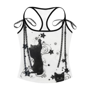 [CFIERCE] Black Cat Print Tank Top