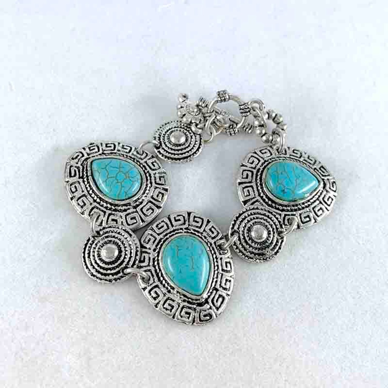 ブレスレット　ターコイズ 　ブルー　エスニック×シルバー 12acci4