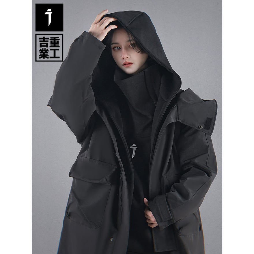 サイバーパンク フード付き オーバーサイズ ミドルコート ウィンドブレーカー ユニセックス