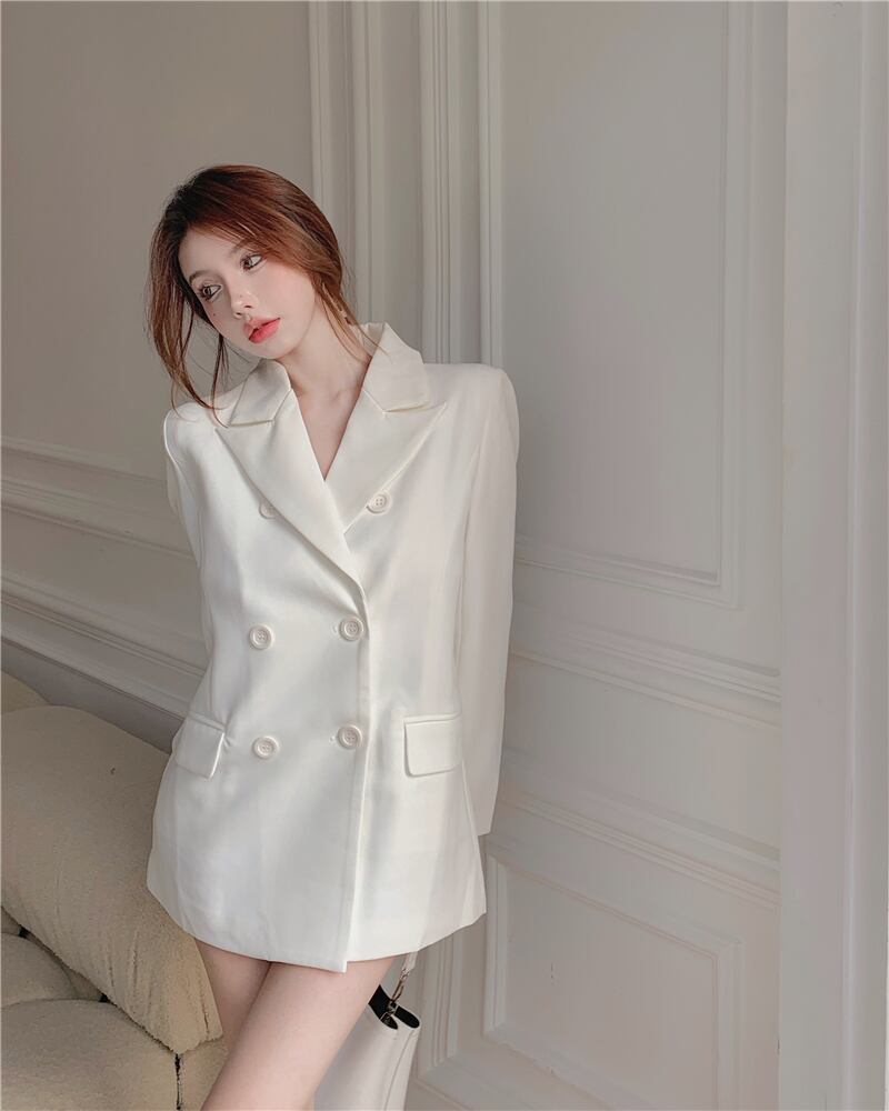 ホワイトジャケット レディースルーズダブルブレスト ガールズファッション91916865741