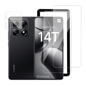 【在庫処分】Xiaomi 14T Pro 用 ガラスフィルム (2枚) +カメラフィルム(1枚) ガイド枠付き 簡単貼り付け 自動吸着 気泡防止 硬度9H 耐衝撃 強化ガラス シャオミ 14T Pro 対応 液晶 保護フィルム