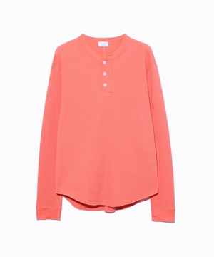 UNUSED / US2595 LONG-SLEEVE HENRY NECK WAFFLE T-SHIRT(CORAL)
