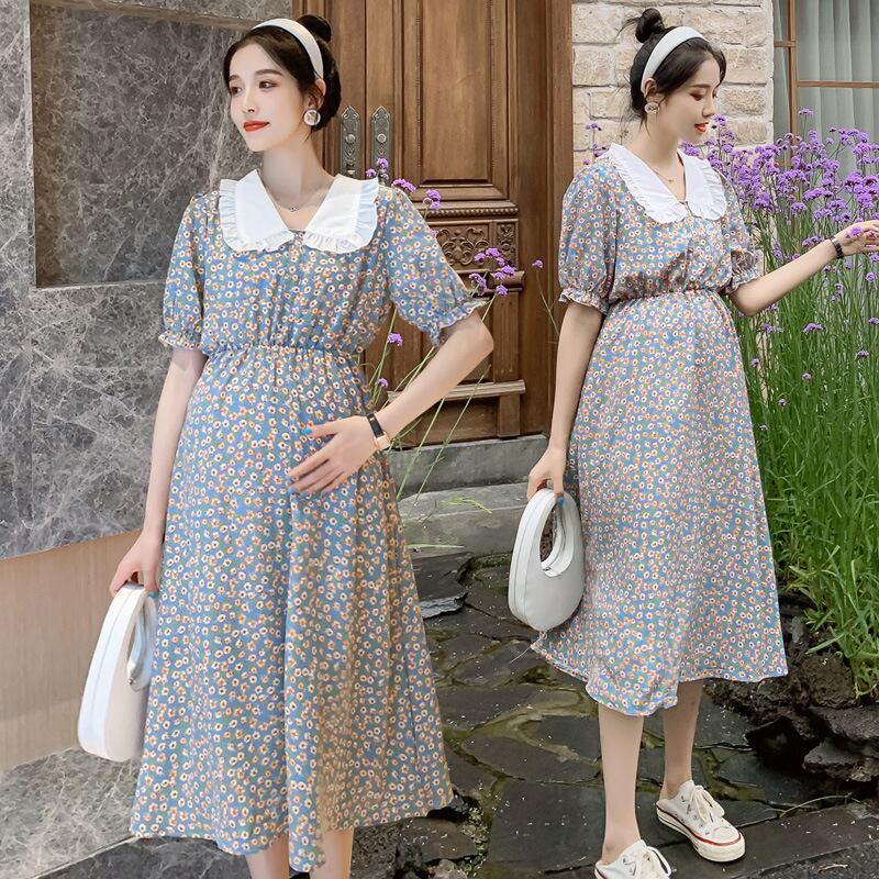 【新作】【送料無料】 マタニティドレス2020夏の新しいシフォンフローラルドールカラードレス小さな新鮮なミドル丈のマタニティドレス-アリババ サマー 夏物 花柄 expec293710451675