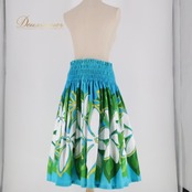 フラダンス 衣装 パウスカート ブルー系 シングル シンプル ティアレ柄 かわいい 華やか 鮮やか 明るい 爽やか 水色 緑 白 ハワイアン アロハ ハワイアンプリント フラ ダンス レッスン 練習 花柄 ダンスウェア スポーツウェア レディース