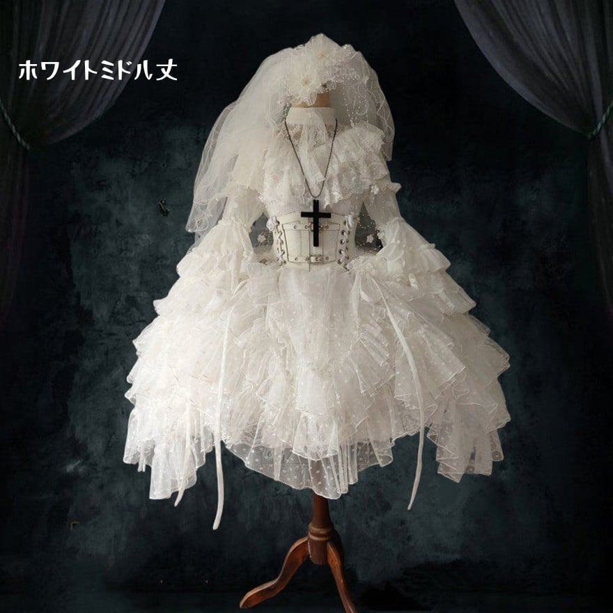 ゴスロリ ミドル丈ドレス ハイウエスト 切り替えスカート イベント衣装