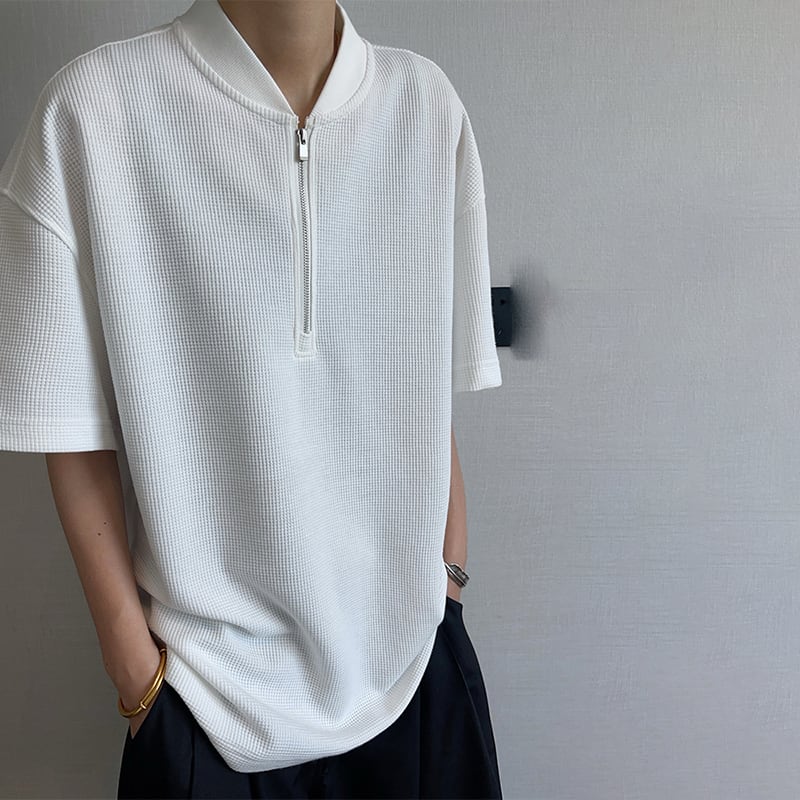 dannyandzee定番ワッフルハーフジップ半袖シャツ | mblueshop