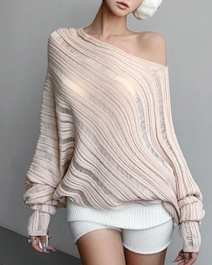 ドロップショルダー長袖ニット 3color