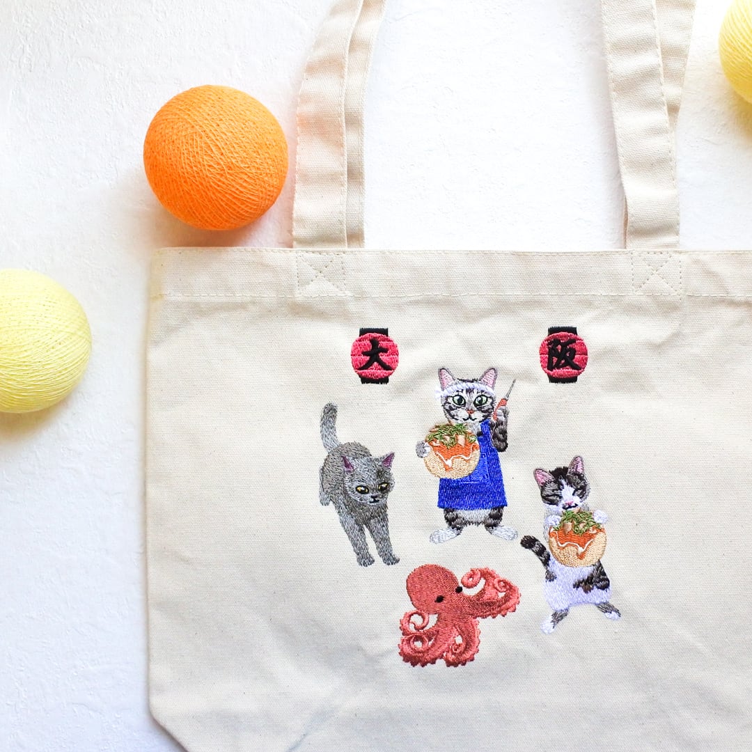 たこ焼き＆猫の刺繍トートバッグ｜大阪ご当地猫刺繍 | コイトネコ powered by BASE