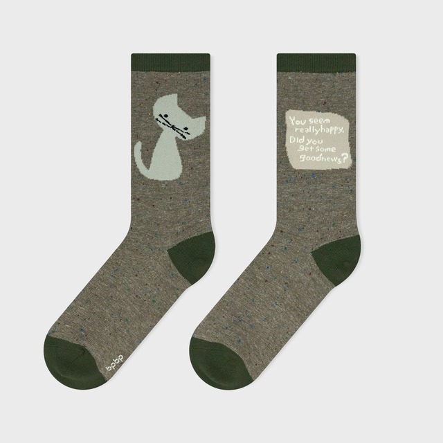 【JIN KITAMURA】北村人 SOCKS ソックス 首を傾げるグレーの猫