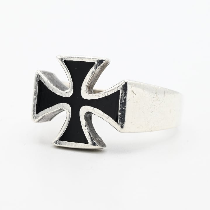 Black Onyx Inlay Cross Motif Top Ring #21.0 / Denmark