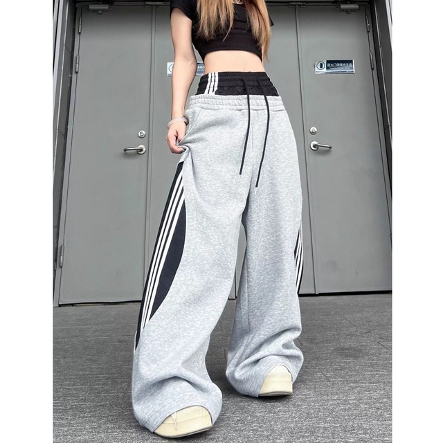 フェイクレイヤードサイドラインワイドパンツ 2col R02913
