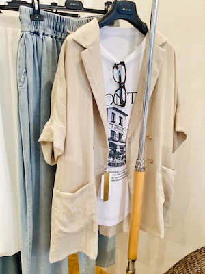 リネンブレンドハーフスリーブジャケット