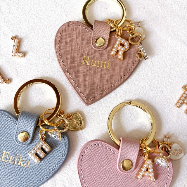 パールイニシャルチャームCOLORFUL HEART KEY RING