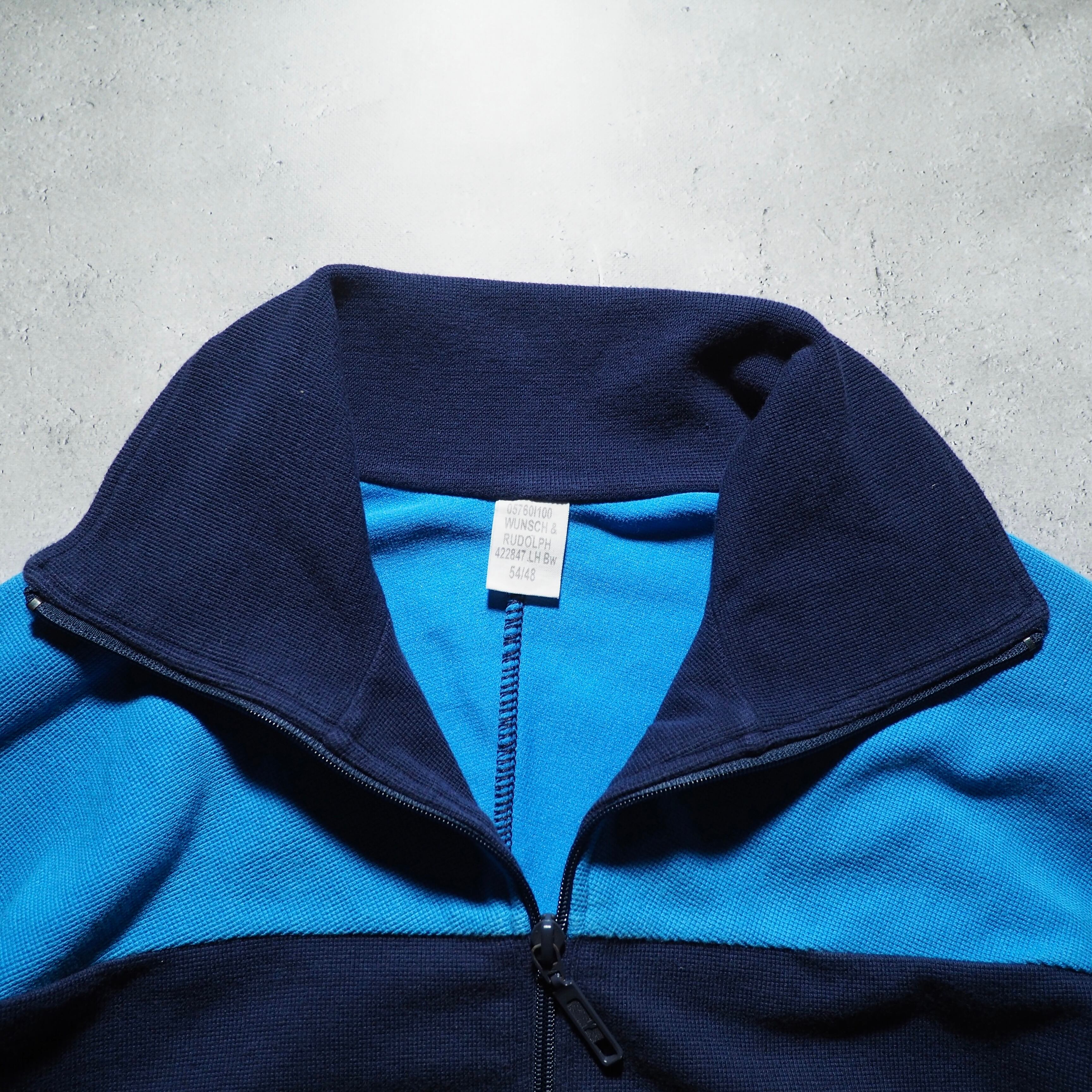 Dark Navy × Light Blue Bi color vintage loose High neck Track jacket