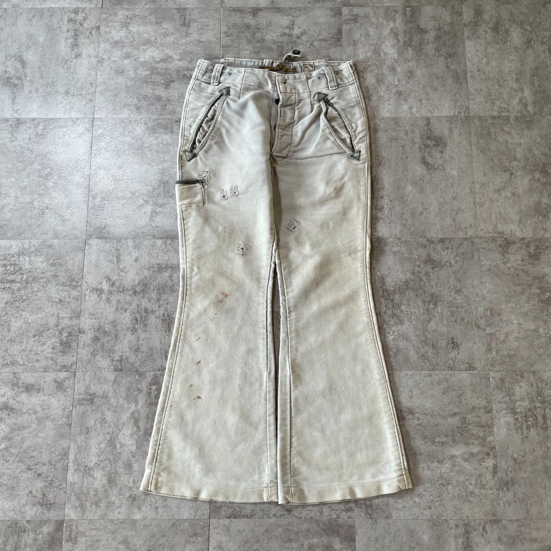 60-70s ドイツ フレンチワーク モールスキン グレー パンツベルボトム