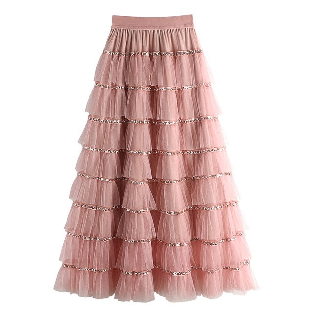 全4色/Sequin tiered tulle skirt　B417