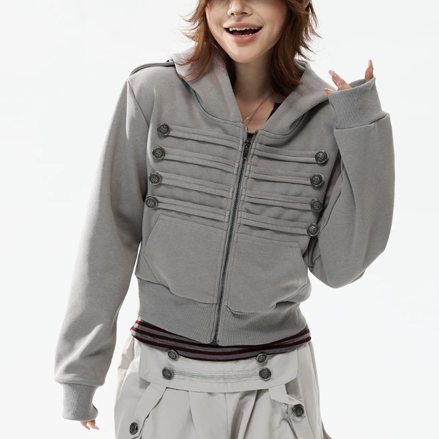 napoleon-style button zip hoodie　ナポレオンボタンジップパーカー　J2112