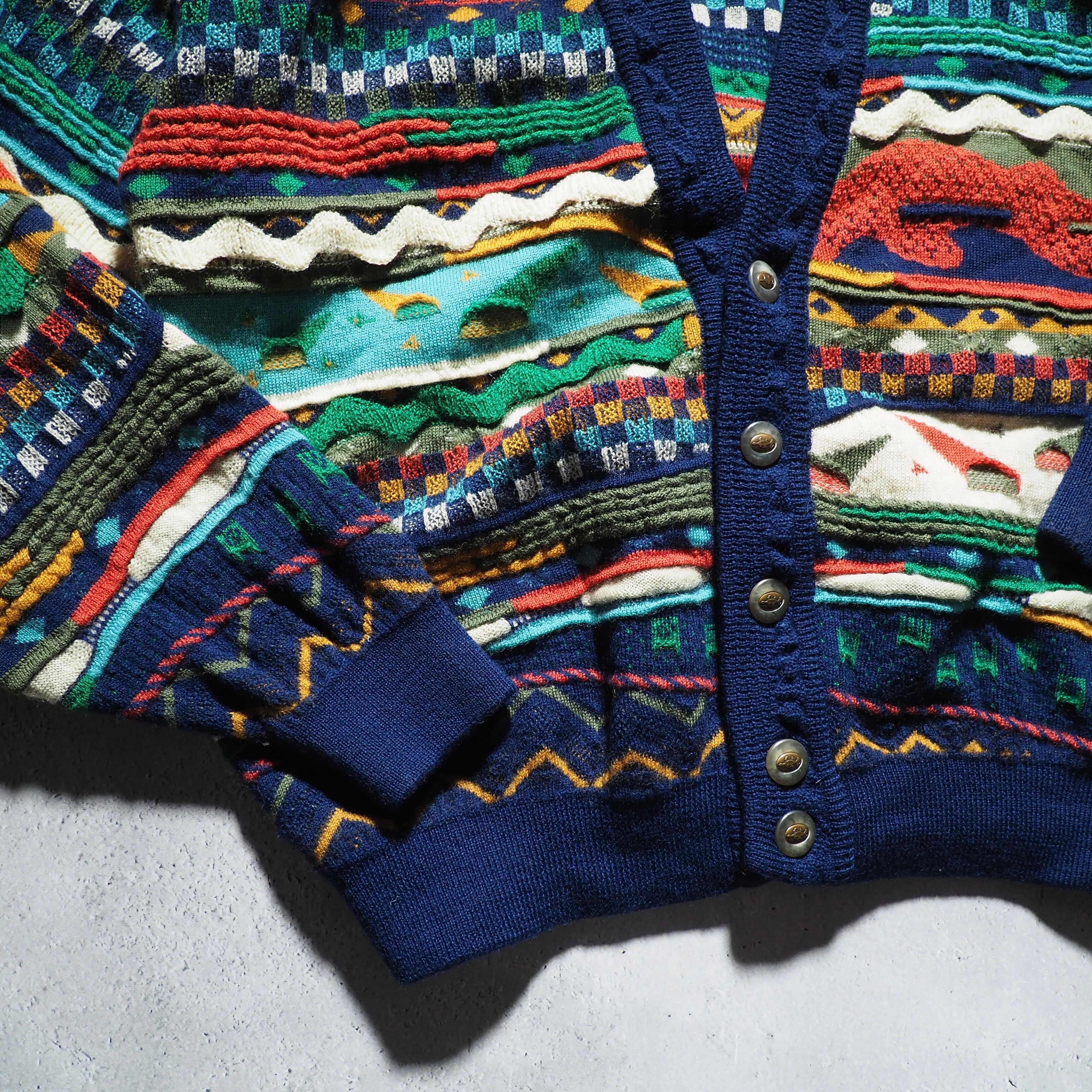 1990s ” 極彩色 ” Beautiful color Weaving 3D knit cardigan (made in Australia)