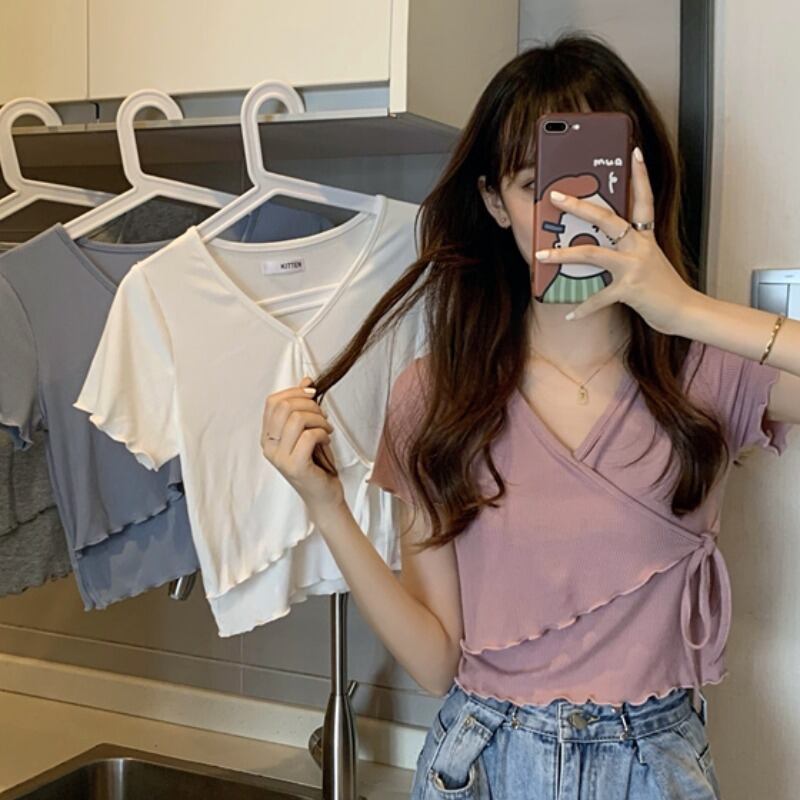 オータムスタイル薄手レディース 秋物 Vネック Tシャツ YY-ファッション28006664229