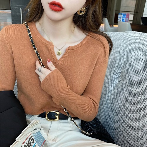 Vネックニットセーター スプリングオータムシャツ 春物 秋物 GU_DUO婦人服37223996339