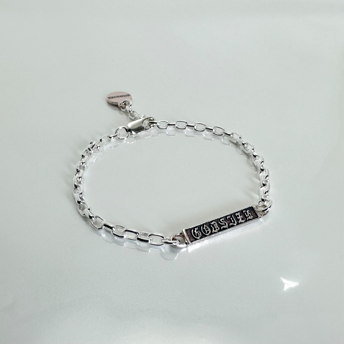 GODSIZE® I.D. TAG with #2 CHAIN BRACELET with pink silver CIRCLE 