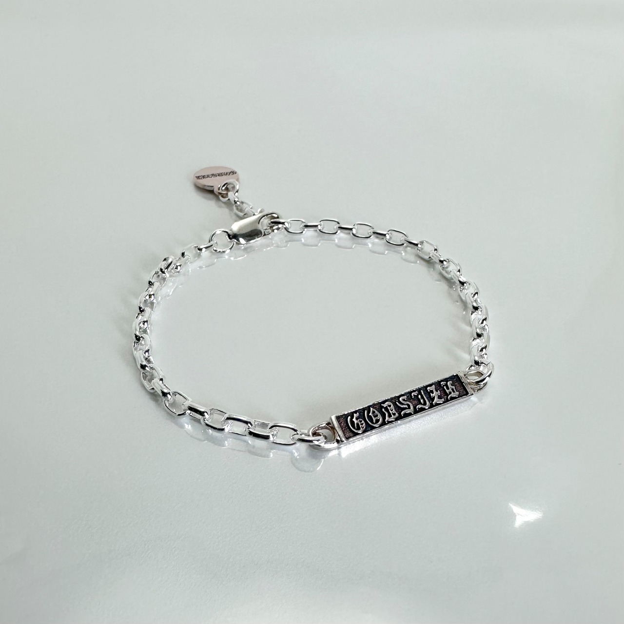 GODSIZE® I.D. TAG with #2 CHAIN BRACELET with pink silver CIRCLE / ゴッドサイズ® I.D.タグ#2チェーンブレスレットウィズピンクシルバーサークル