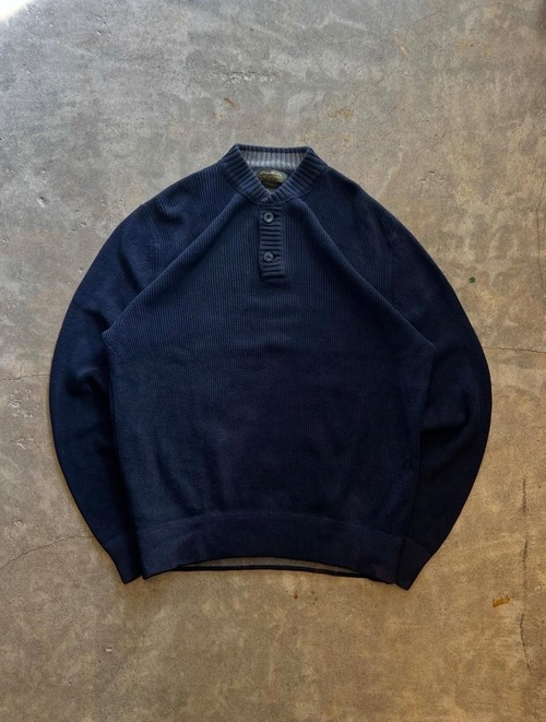 Eddie Bauer コットンニット ヘンリーネック ネイビー M