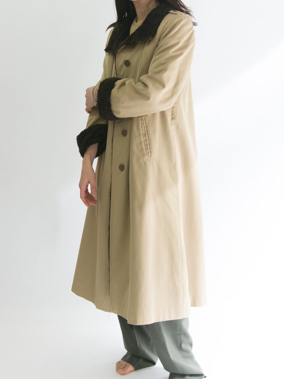【Made in France】Back boa long coat（フランス製 裏ボアロングコート）