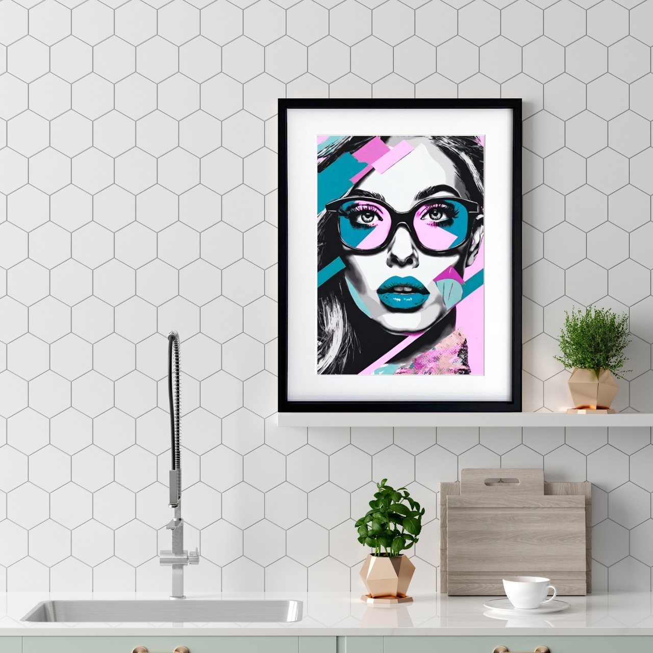 Galactic｜女性肖像×アブストラクトの都会的アートポスター｜くすみカラーが映える洗練インテリア・額縁付き国内生産A2ポスター