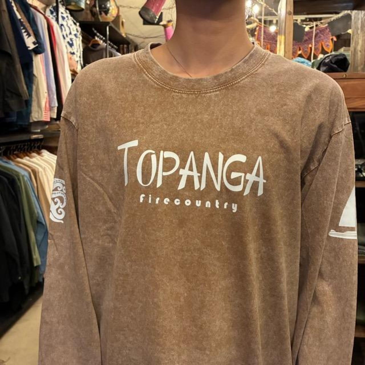 TOPANGA Lady's TOPANGA FIRECOUNTRY Pigment dyed T-shirt Fisherman Brown　ピグメントダイ長袖Tシャツ　フィッシャーマン　ブラウン　全4サイズ　
