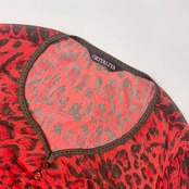 伊太利屋 GKITALIYA イタリヤ アニマル柄 レオパール ラインストーン 長袖 シアーシャツ ブラウス 9/レッド レディース