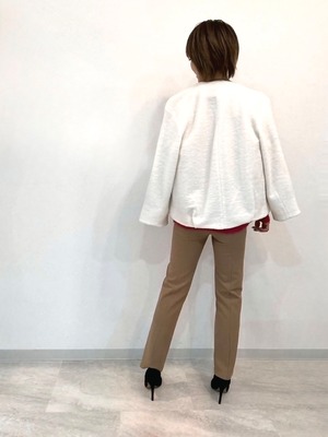 ノーカラーウールコート