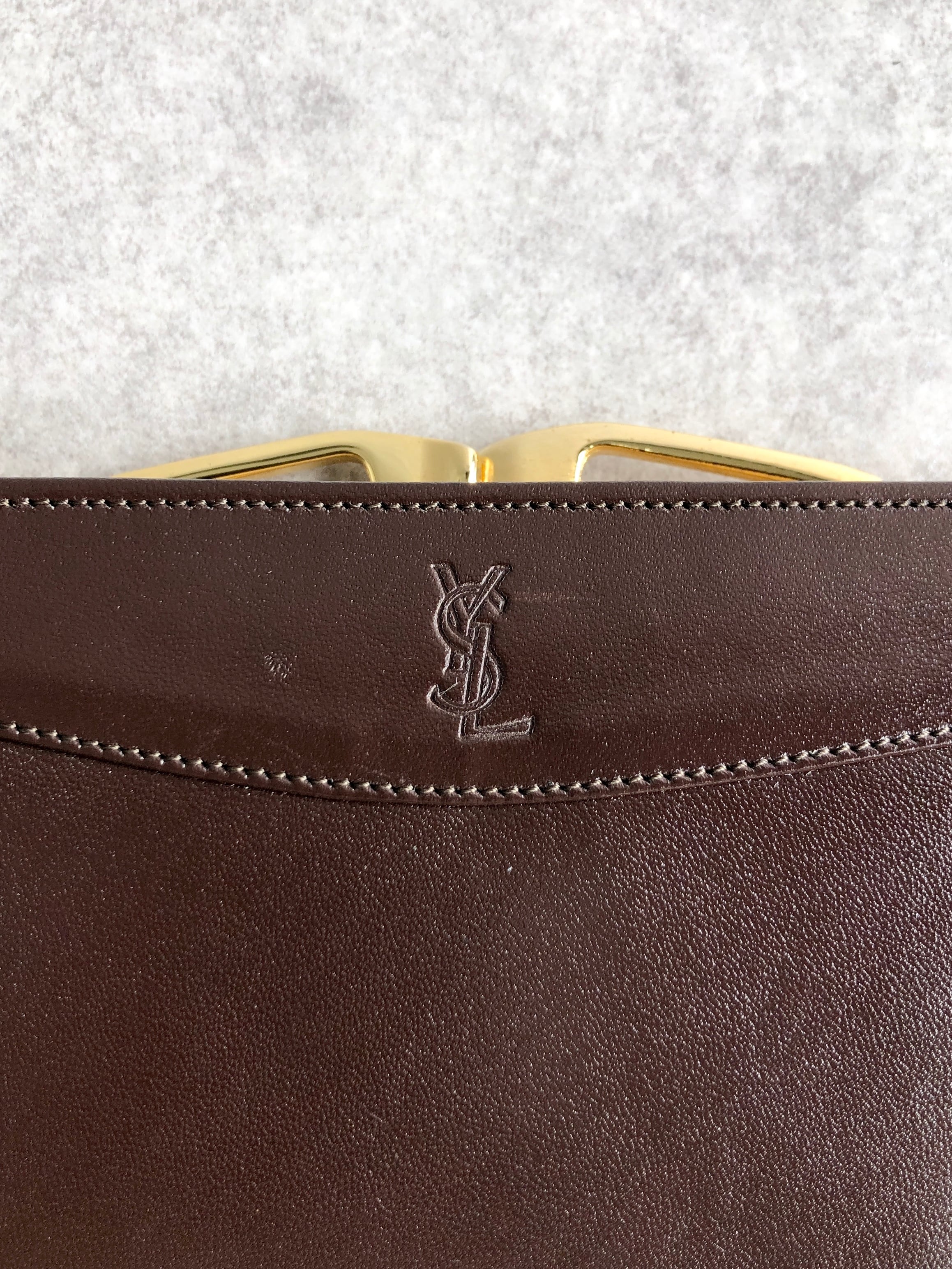 イヴサンローラン 長財布 がま口 ブラウン レザー ゴールド金具 ヴィンテージ Yves Saint Laurent イヴ・サンローラン 財布 ブラウン YSL レザー