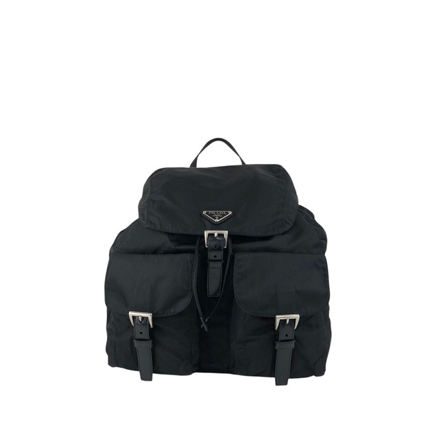 PRADA プラダ バックパック ブラック トライアングルロゴ フロントバックル ナイロン ダブルポケット リュック vintage ヴィンテージ オールド 5kjjr2