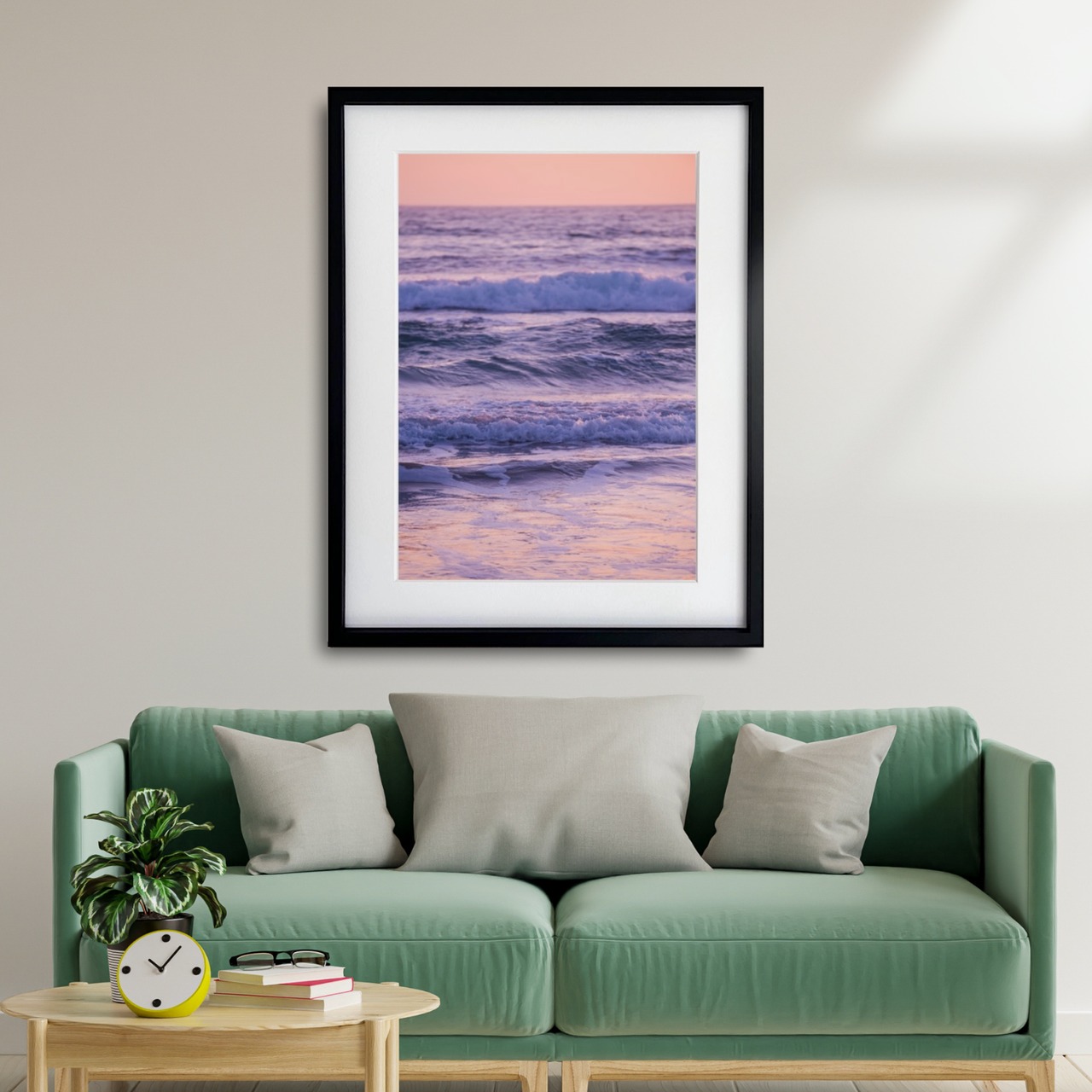 sunset wave|夕焼けの海が広がる癒しのアートポスター|紫と桃色のグラデーションが空間を優しく彩る一枚|A4ポスター