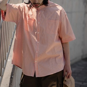 Gingham check stand collar shirt 0596