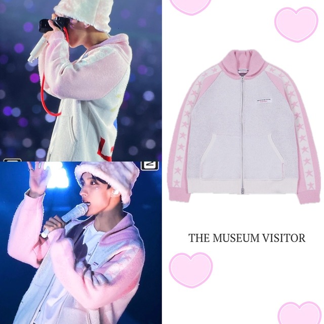 ★SEVENTEEN ドギョム 着用！！【THE MUSEUM VISITOR】SKY / LOVE JACQUARD COLLAR KNIT ZIP UP (PINK)