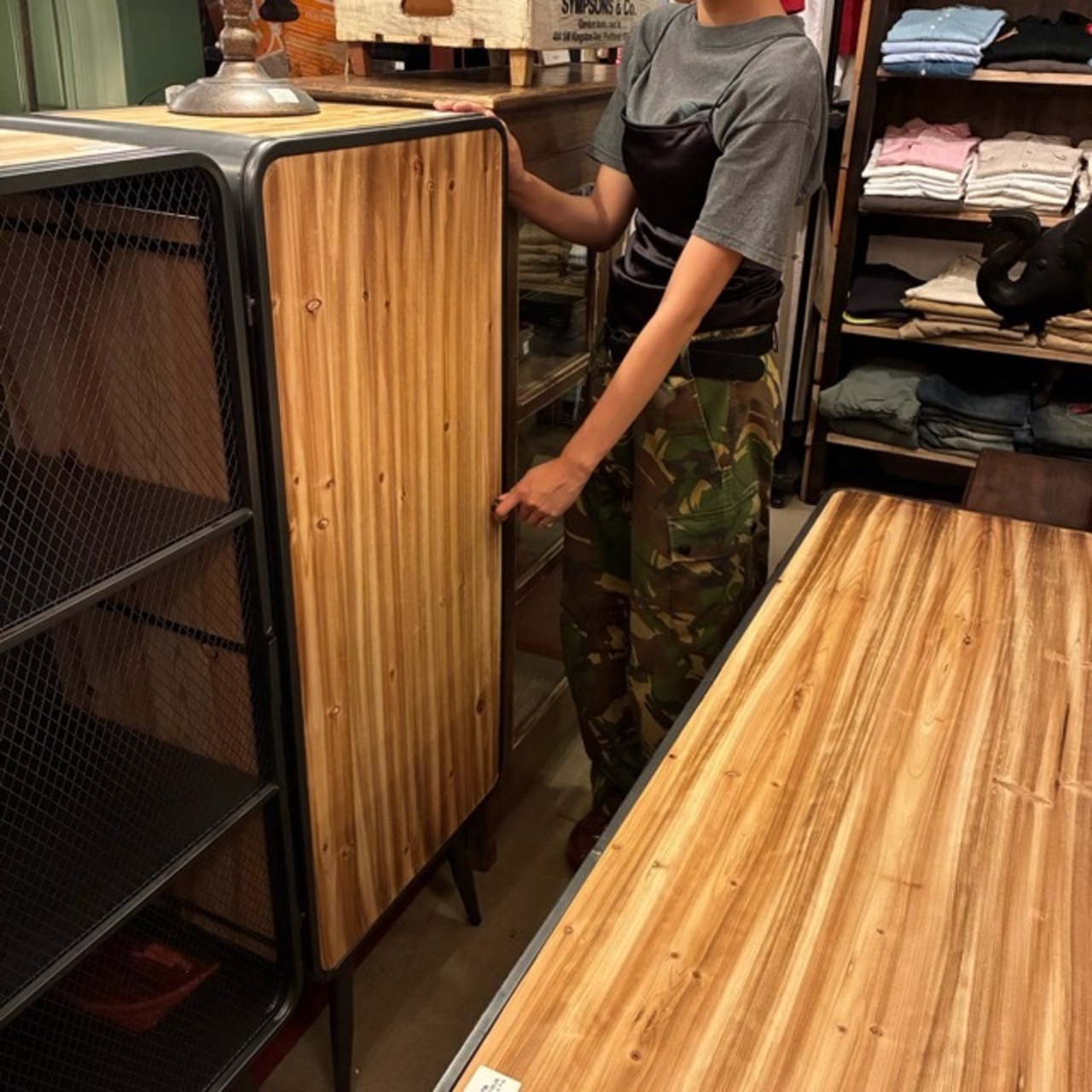 Wood＆Iron Cabinet L　ウッド＆アイアンキャビネット　L　3段　ミリタリー　収納家具　棚　リビング　寝室　ガレージ　インダストリアル