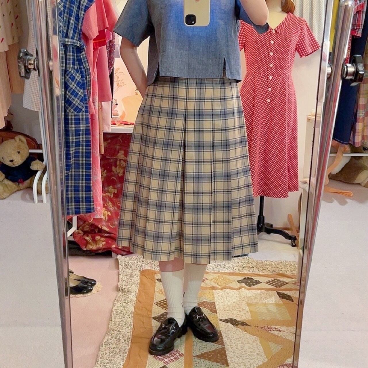 DAKS / blue beige check skirt