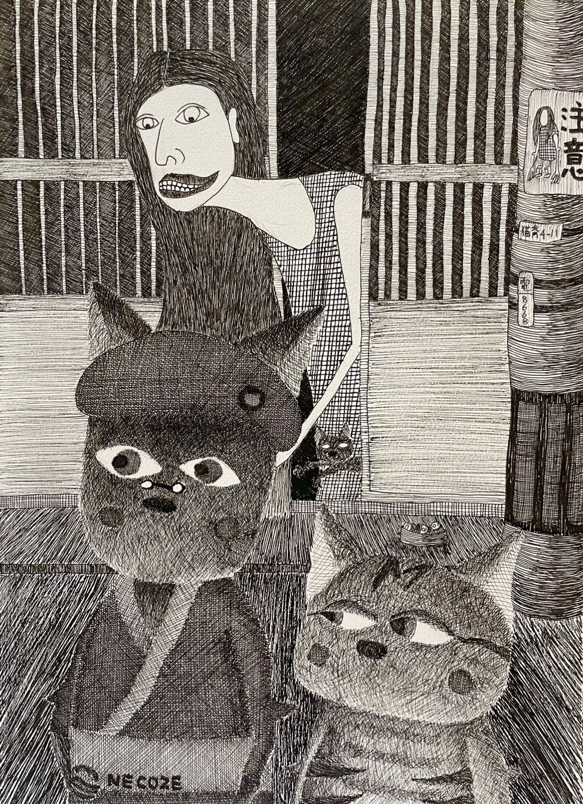 絵画】# 192 黒髪チェックストーカー女『原画』 | NECOZE（猫背）