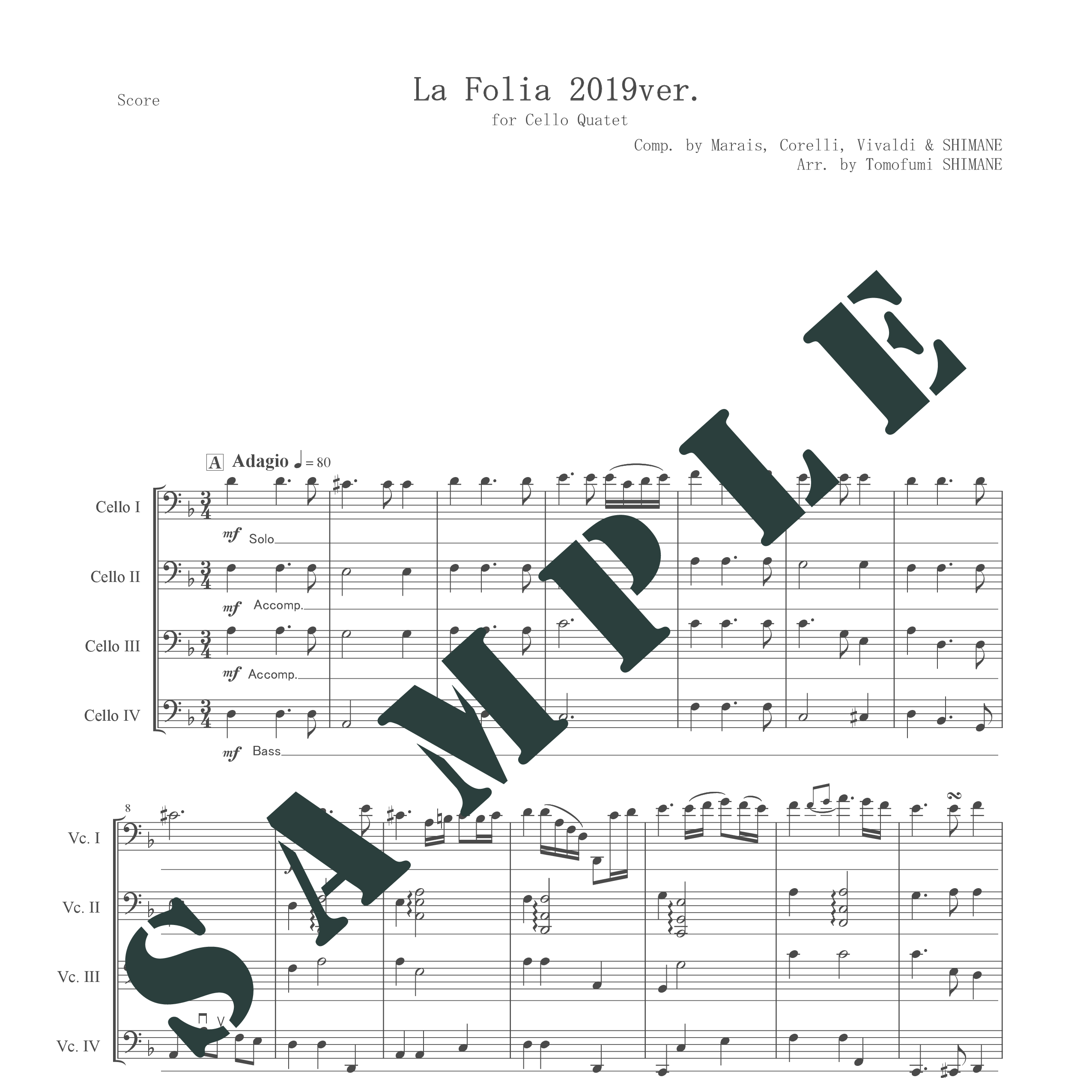 チェロ四重奏 ラ フォリア マレ コレッリ ヴィヴァルディのオマージュ 島根朋史作曲 19 Ver Tomofumi Music