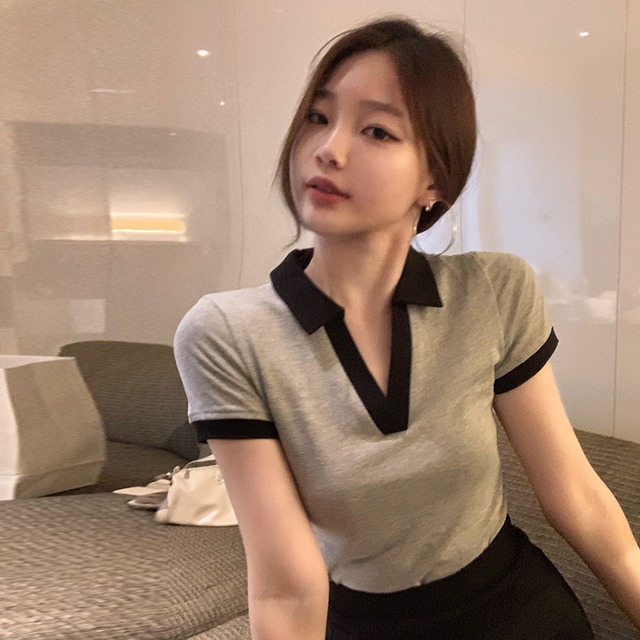 カラーショートTシャツ サマーハイウェストウェストスリムトップス ドレス 夏物 スーパーモール23580951202