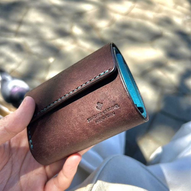 【限定色BITTER SAND】めっちゃ入る 三つ折り財布【ビターブラウン×ターコイズ】（受注生産）