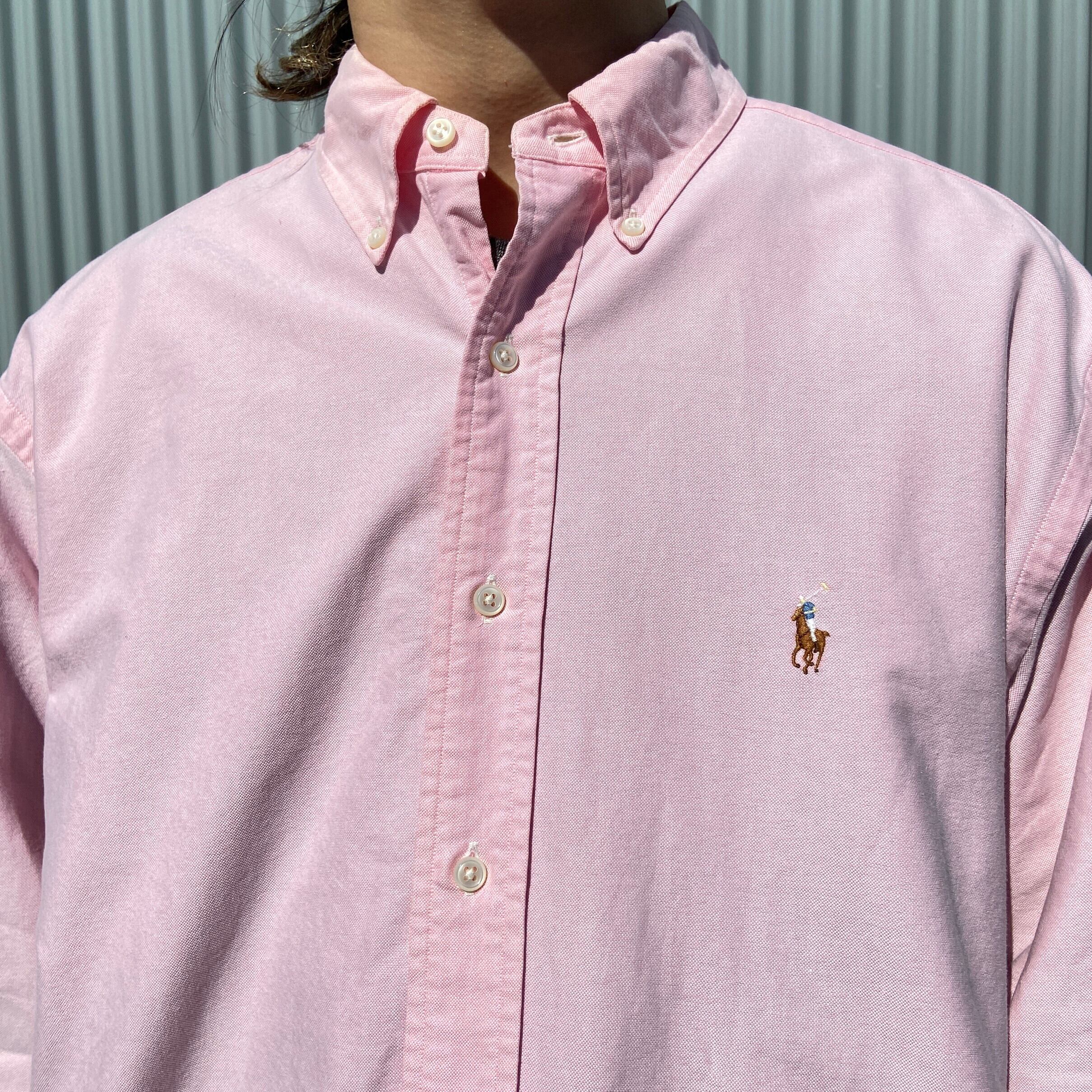 ラルフローレン ワンポイントロゴ刺繍長袖シャツ ピンク ビッグサイズ