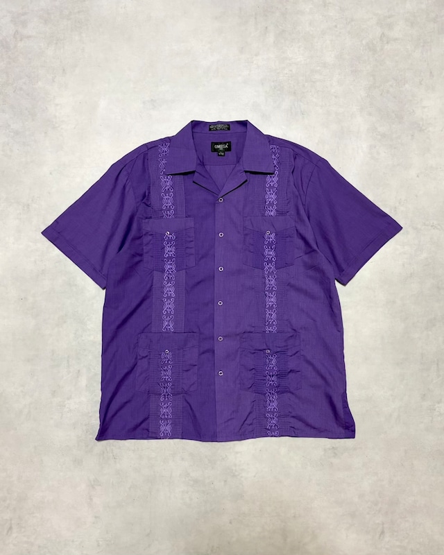 【Used】“OMEGA Italy” Purple Embroidered Cuban Shirt