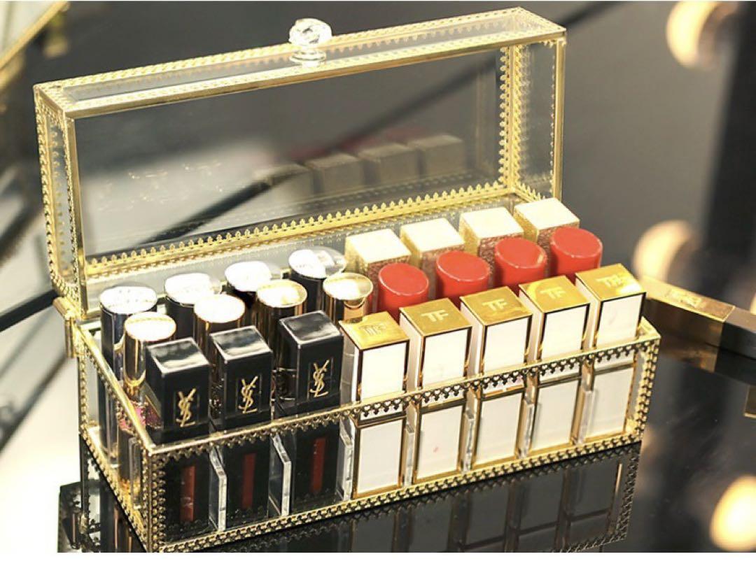 メイクボックス ゴールドフレーム 化粧品 箱 リップ収納 口紅収納