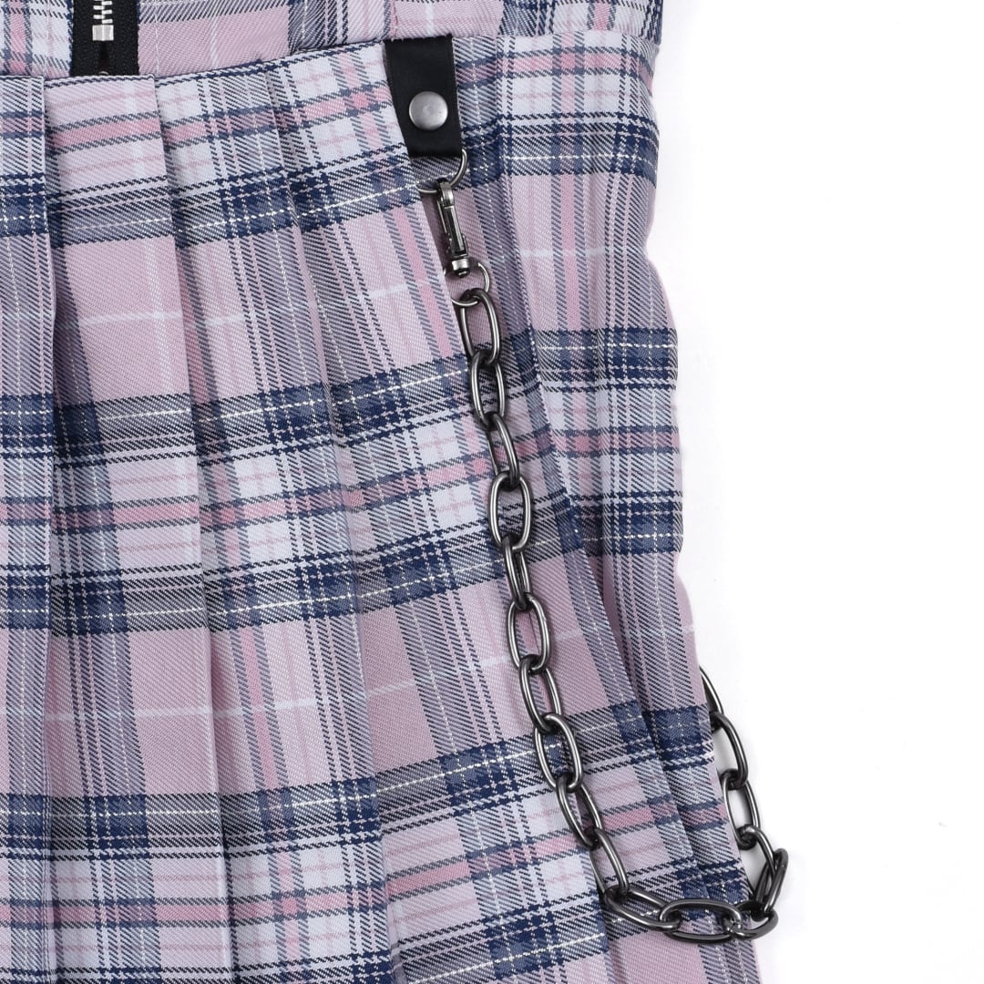 ワンピース Mikan チェーン付き☆チェック肩ベルトワンピース(PINK) | VOLCAN&APHRODITE