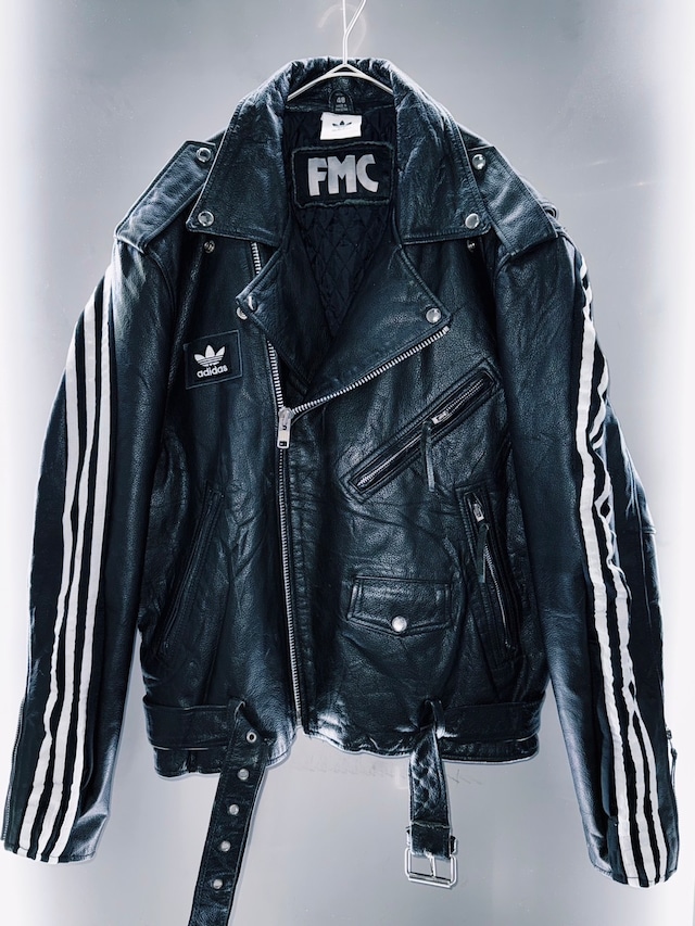 special "original re:meke" vintage "adidas"x vintage double riders leather jacket three strip edition