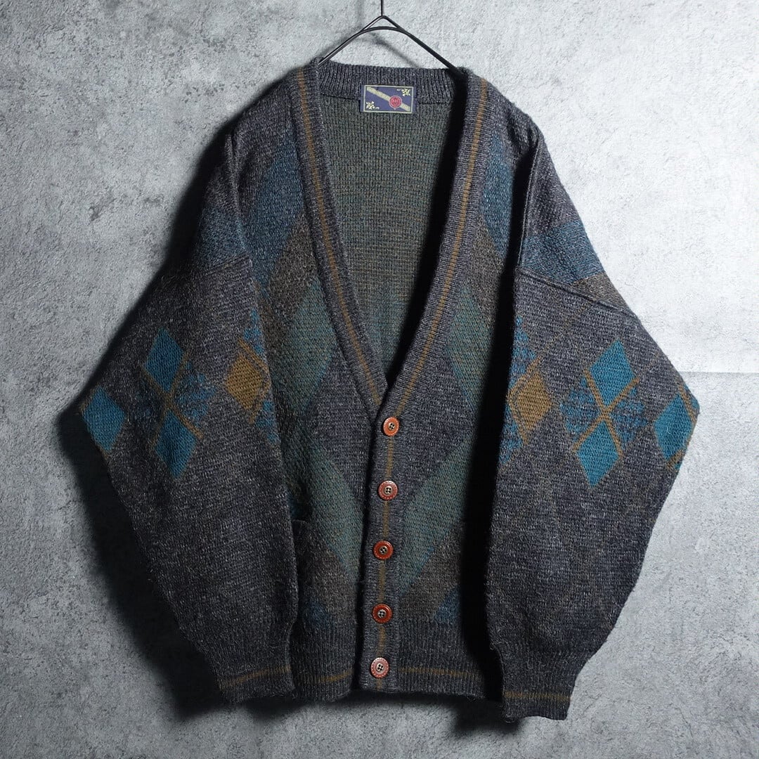 EURO Multicolor diamond pattern mohair cardigan